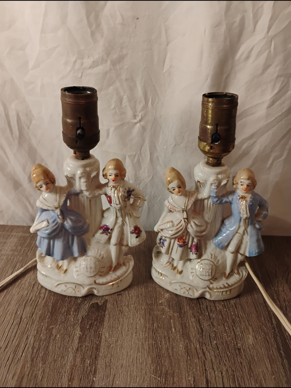 Vintage Victoria Figural Porcelain Lamp Set